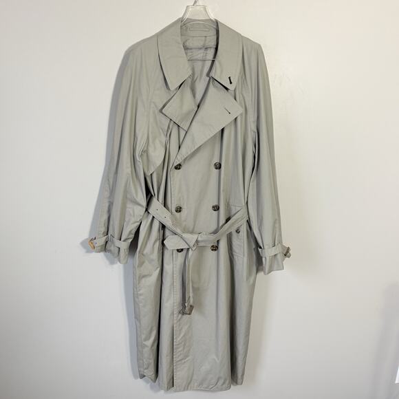 VTG London Fog Trench Coat Mens 42L Full Length Gray Belted 80s Double Breasted